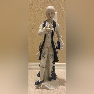 VINTAGE BLUE & WHITE VICTORIAN GENTLEMAN FIGURINE ~ 15 inches
